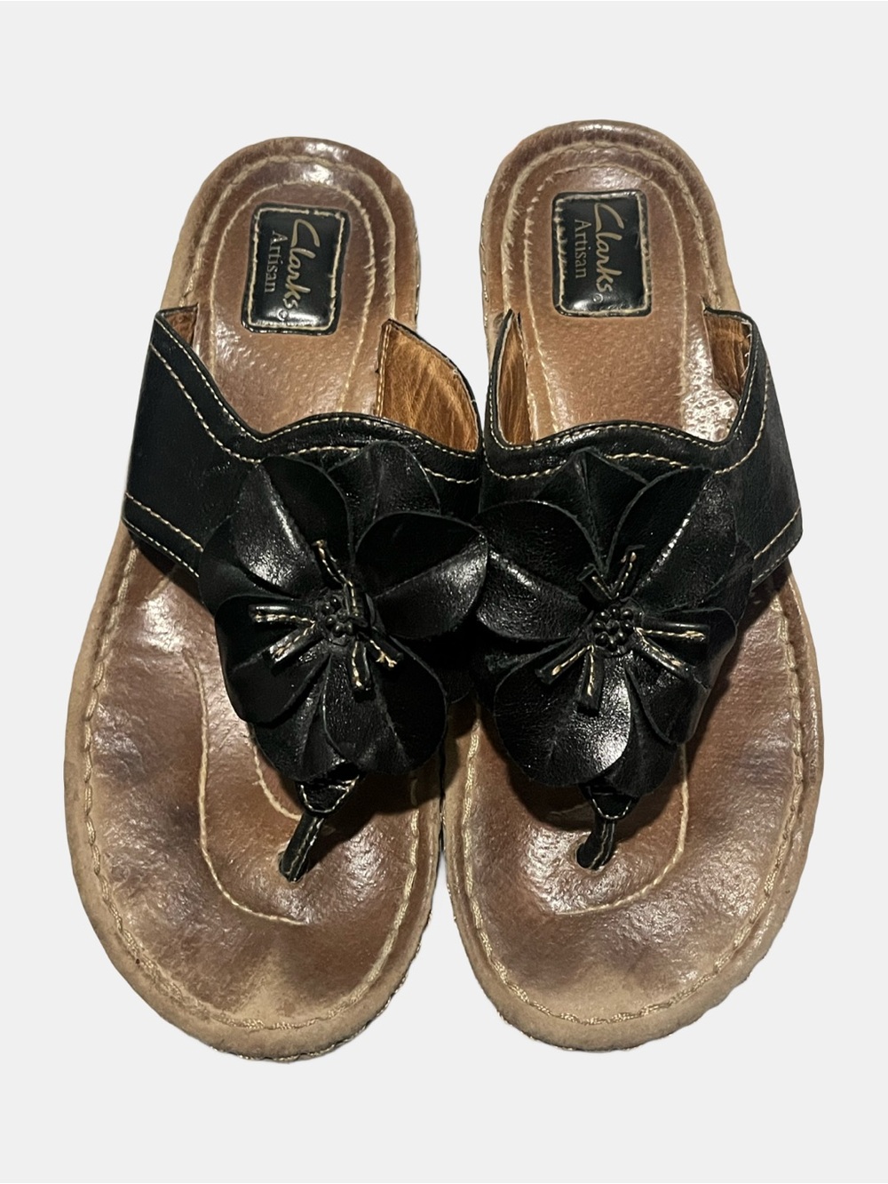 Clarks Artisan Black Leather Floral Slide Sandals Size 10 M